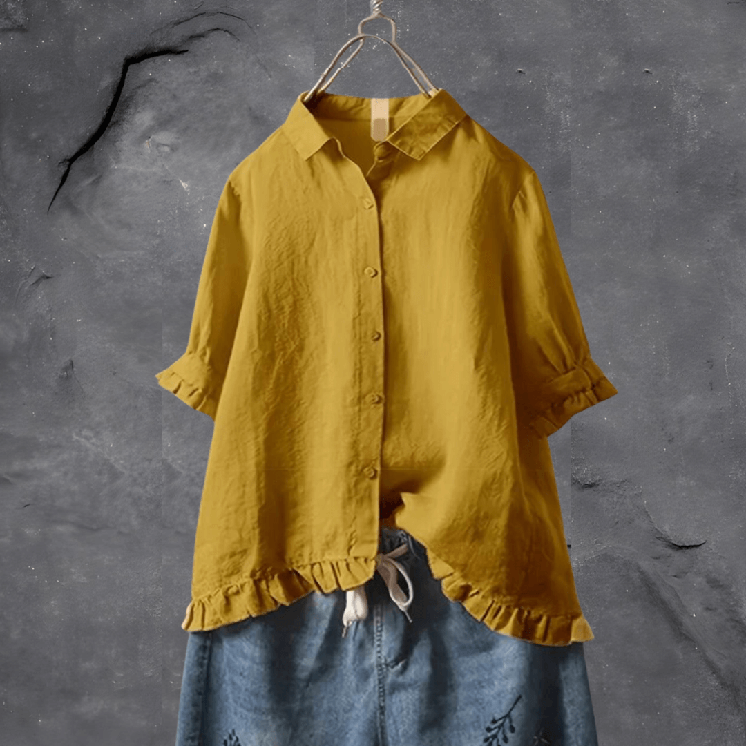 Fion Blouse | Relaxed Ruffle-Hem Button-Up Blouse