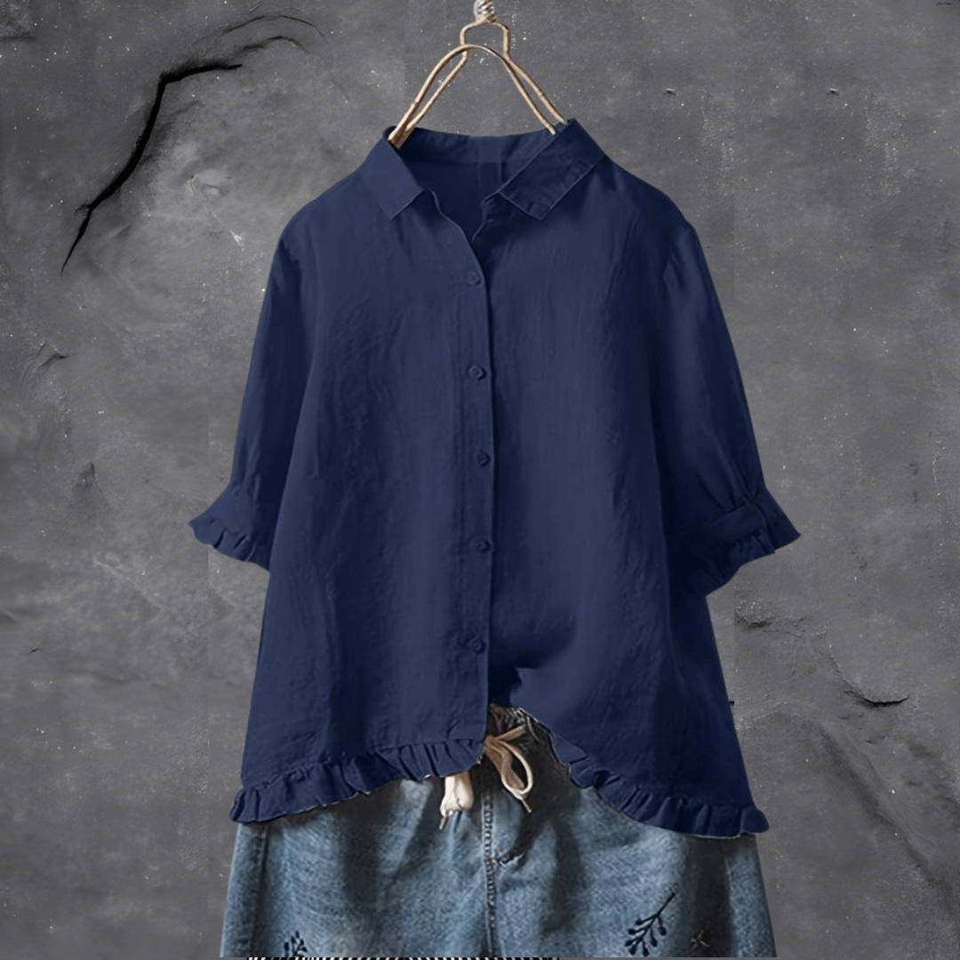 Fion Blouse | Relaxed Ruffle-Hem Button-Up Blouse