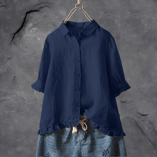 Fion Blouse | Relaxed Ruffle-Hem Button-Up Blouse