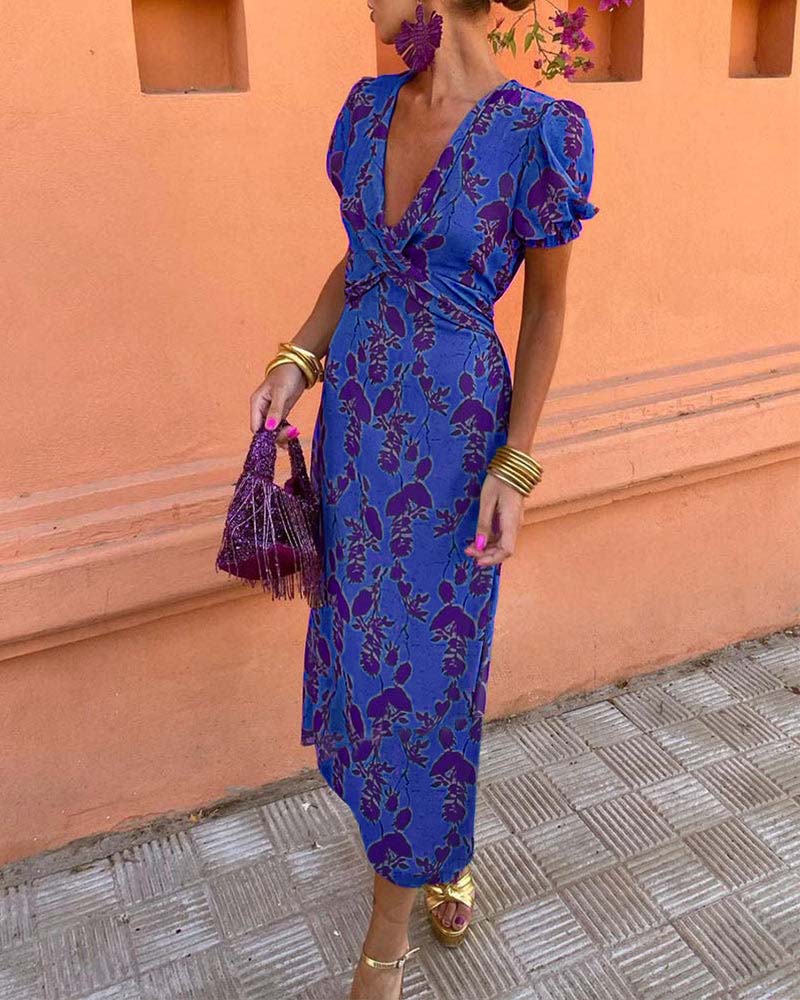 Fiona Dress | Summer Floral Puff-Sleeve Midi Dress