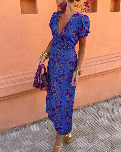 Fiona Dress | Summer Floral Puff-Sleeve Midi Dress