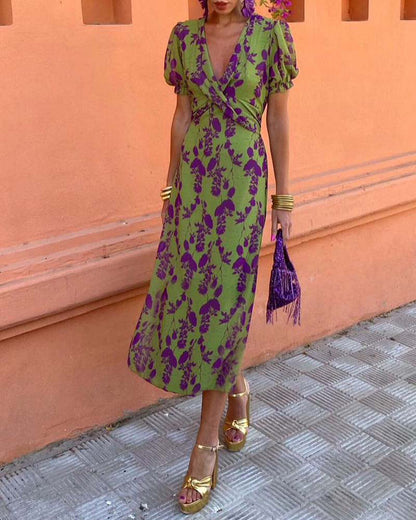 Fiona Dress | Summer Floral Puff-Sleeve Midi Dress