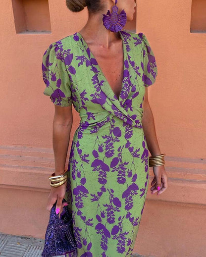 Fiona Dress | Summer Floral Puff-Sleeve Midi Dress