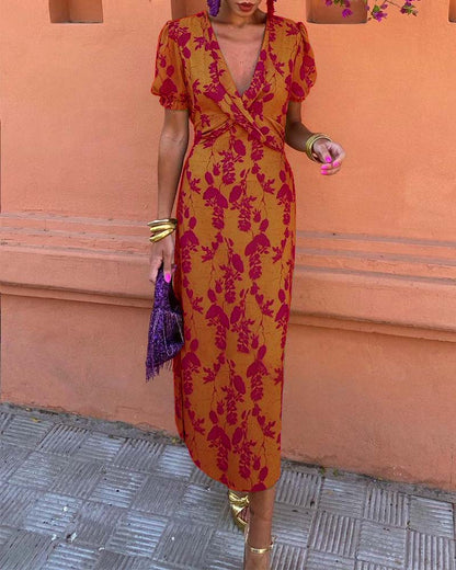 Fiona Dress | Summer Floral Puff-Sleeve Midi Dress