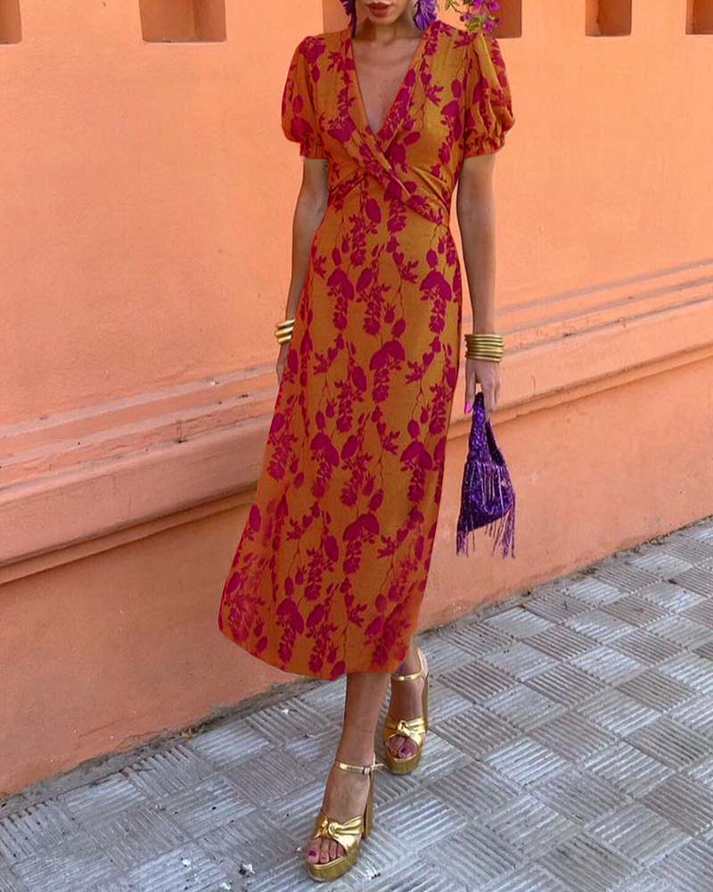Fiona Dress | Summer Floral Puff-Sleeve Midi Dress