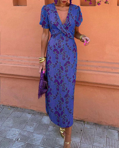Fiona Dress | Summer Floral Puff-Sleeve Midi Dress