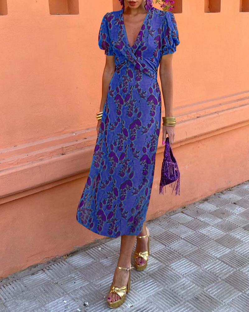 Fiona Dress | Summer Floral Puff-Sleeve Midi Dress