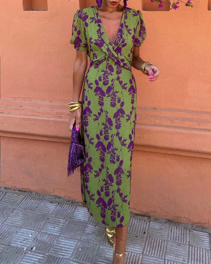 Fiona Dress | Summer Floral Puff-Sleeve Midi Dress