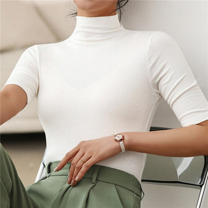Fiorella Top | Slim Fit Half Sleeve Turtleneck Top for Women