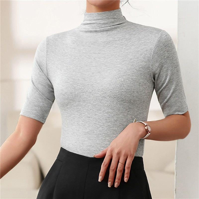 Fiorella Top | Slim Fit Half Sleeve Turtleneck Top for Women