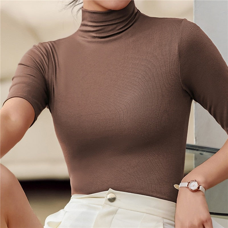 Fiorella Top | Slim Fit Half Sleeve Turtleneck Top for Women