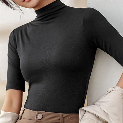 Fiorella Top | Slim Fit Half Sleeve Turtleneck Top for Women