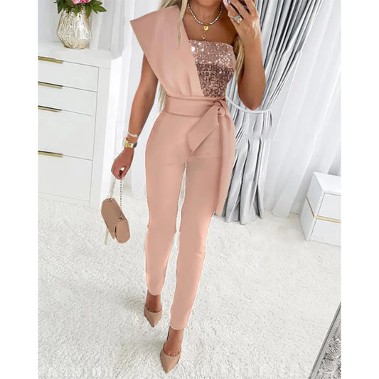 Firoza Jumpsuit | Sequin Patchwork Off Shoulder Jumpsuit
