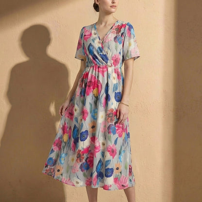 Amelia A-Line Dress | Wrap Front Tie-Back Midi Dress