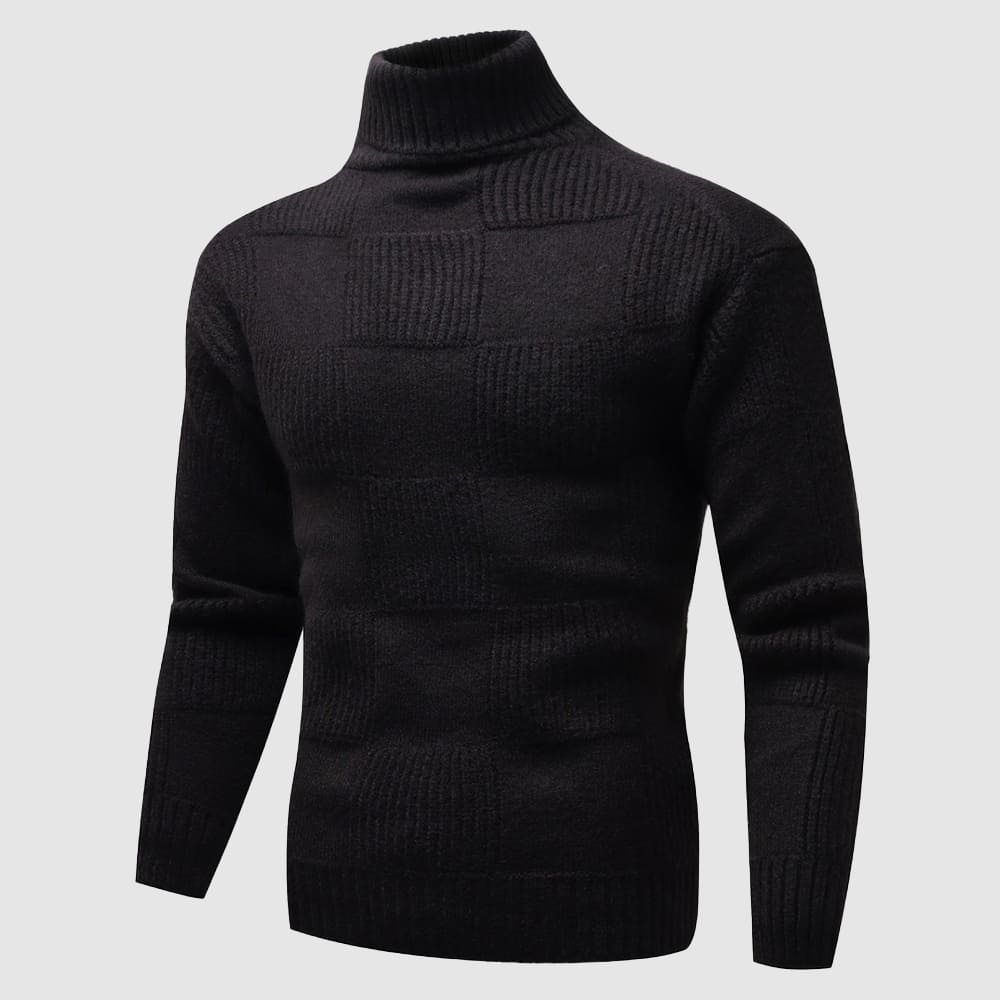 Freddie Wool Turtleneck Sweater | Check Pattern Ribbed Sweater
