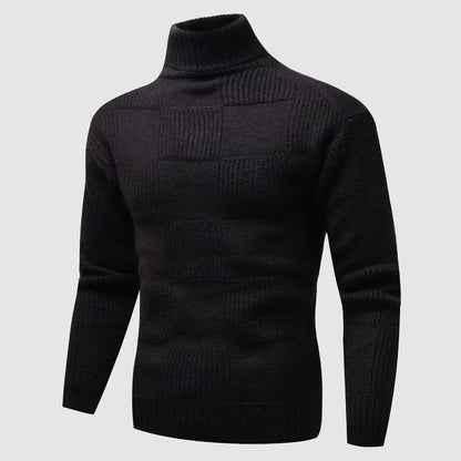 Freddie Wool Turtleneck Sweater | Check Pattern Ribbed Sweater