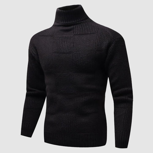 Freddie Wool Turtleneck Sweater | Check Pattern Ribbed Sweater