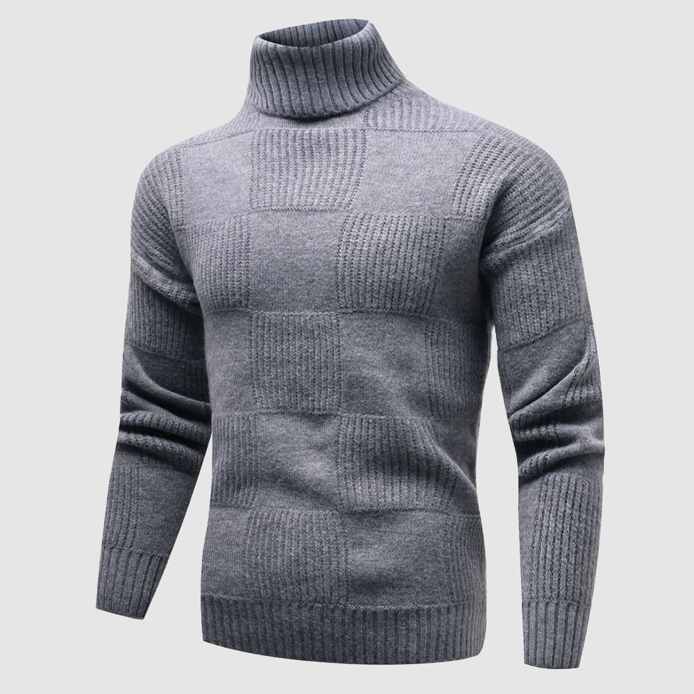 Freddie Wool Turtleneck Sweater | Check Pattern Ribbed Sweater