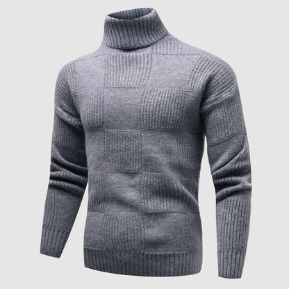 Freddie Wool Turtleneck Sweater | Check Pattern Ribbed Sweater