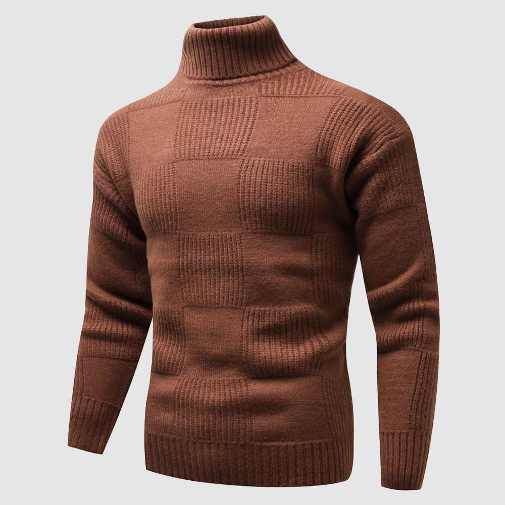Freddie Wool Turtleneck Sweater | Check Pattern Ribbed Sweater