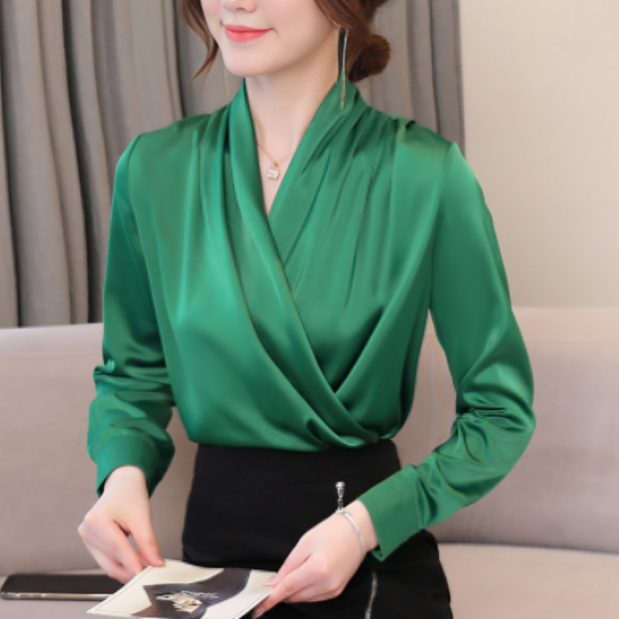 Freesia Blouse | Draped V-Neck Long Sleeve Blouse for Women