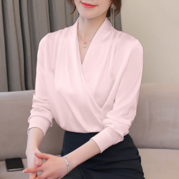 Freesia Blouse | Draped V-Neck Long Sleeve Blouse for Women