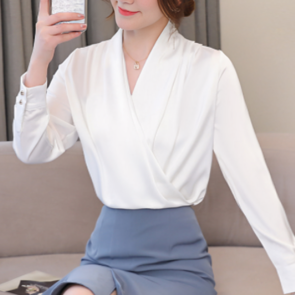 Freesia Blouse | Draped V-Neck Long Sleeve Blouse for Women