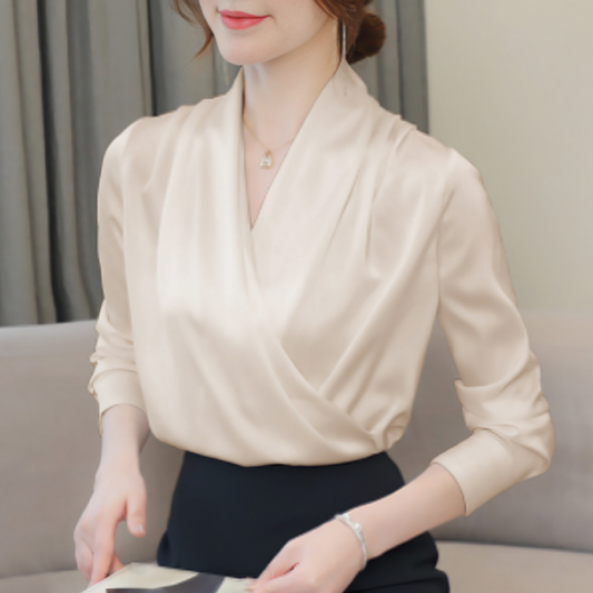 Freesia Blouse | Draped V-Neck Long Sleeve Blouse for Women