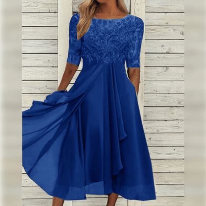Fritha Dress | Embroidered Midi Dress with Sheer Sleeves