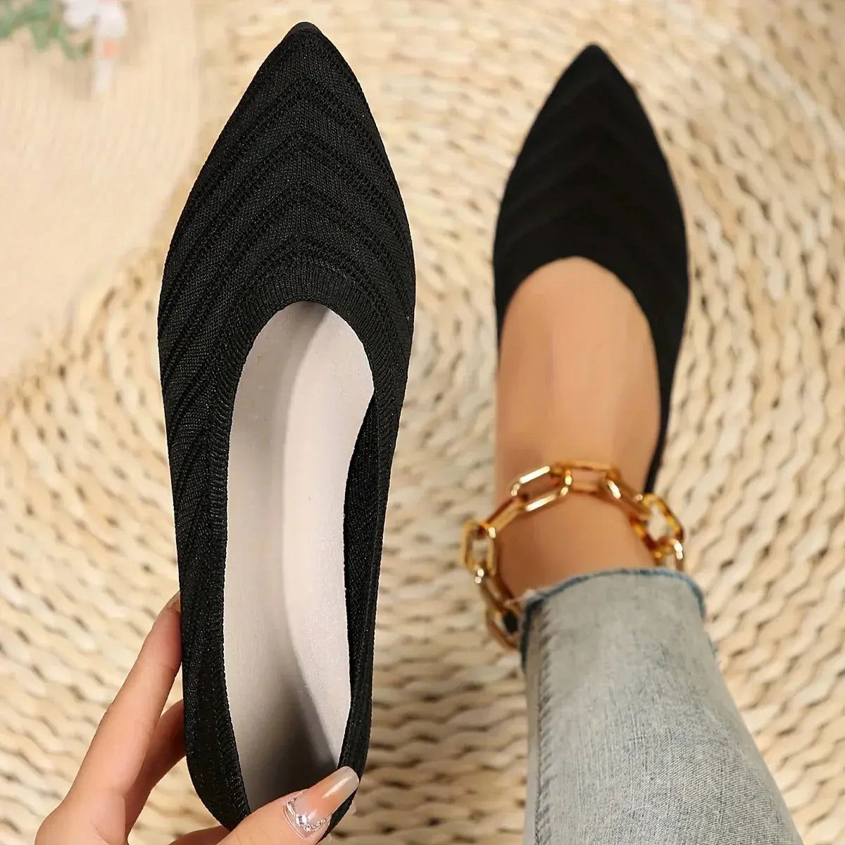 Gayle Shoes | Pointed Knit Ballet Flats