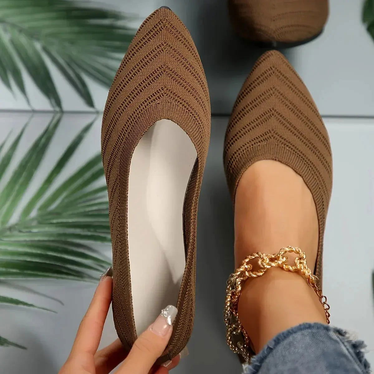 Gayle Shoes | Pointed Knit Ballet Flats