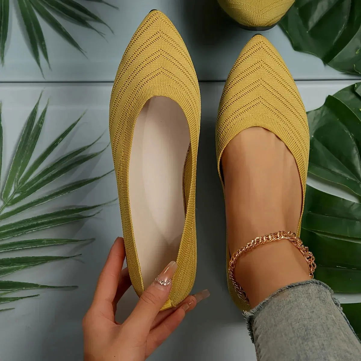 Gayle Shoes | Pointed Knit Ballet Flats