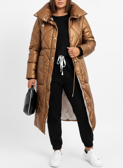 Aurora Long Puffer Coat |  Quilt Funnel Neck Jacket