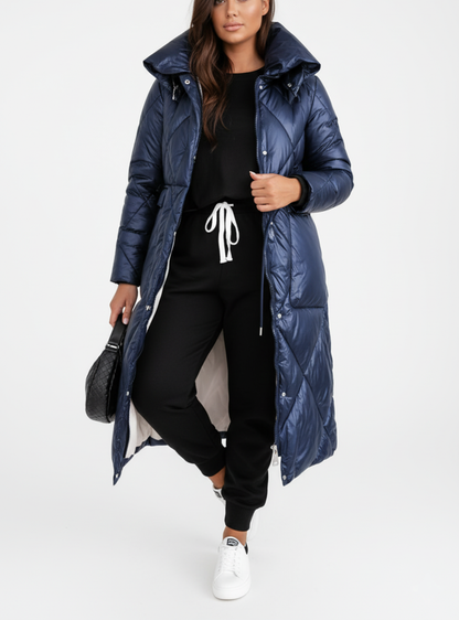 Aurora Long Puffer Coat |  Quilt Funnel Neck Jacket