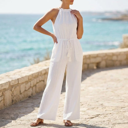 Isla Wide-Leg Jumpsuit | Tassel Waist Pockets Jumpsuit