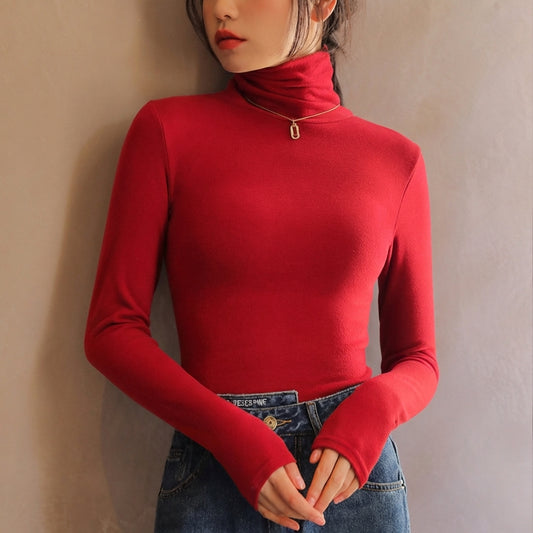 Amelia Slim Fit Turtleneck Top | Long Sleeve Solid Turtleneck Top