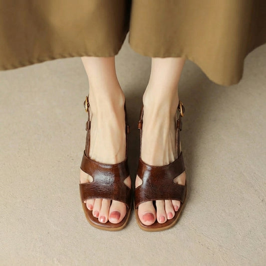 Isla Block Heel Sandals | Open Toe Slingback Strap Sandals