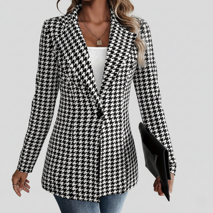 Women’s Houndstooth Blazer – Tailored Fit – Notch Lapel – Houndstooth Pattern
