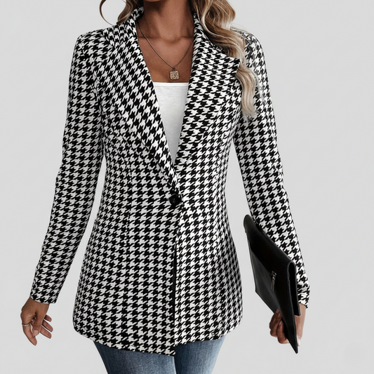 Women’s Houndstooth Blazer – Tailored Fit – Notch Lapel – Houndstooth Pattern