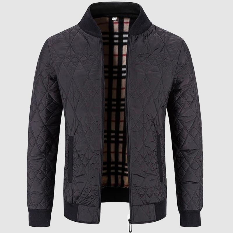 George Quilted Bomber Jacket | Ribbed Collar Hip-Length Jacket