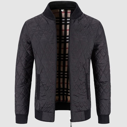 George Quilted Bomber Jacket | Ribbed Collar Hip-Length Jacket