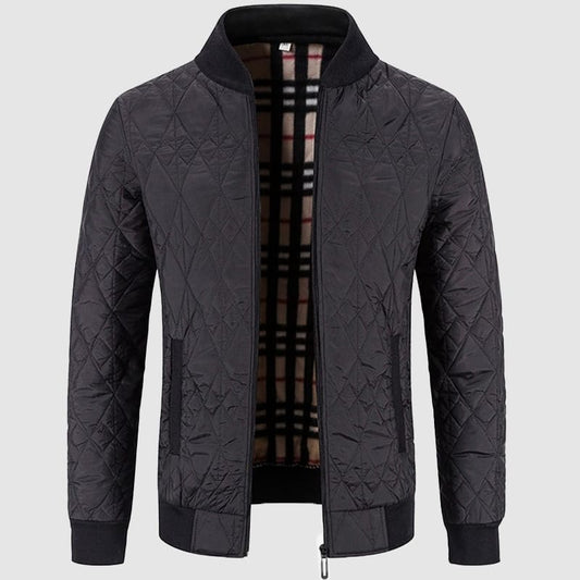 George Quilted Bomber Jacket | Ribbed Collar Hip-Length Jacket
