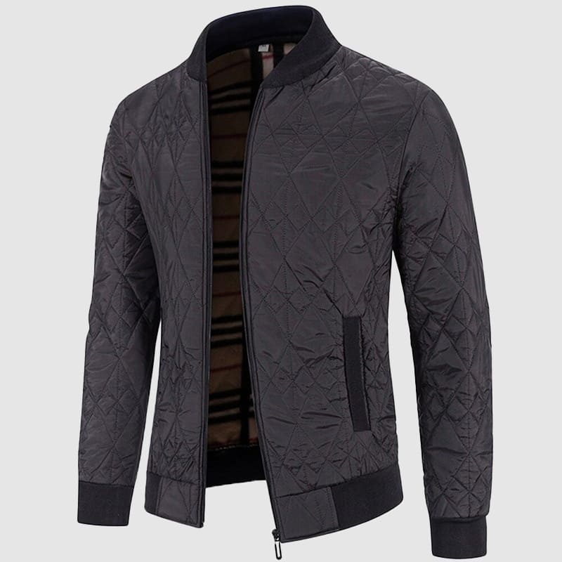George Quilted Bomber Jacket | Ribbed Collar Hip-Length Jacket