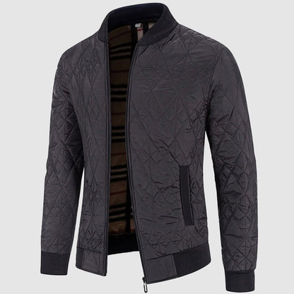 George Quilted Bomber Jacket | Ribbed Collar Hip-Length Jacket