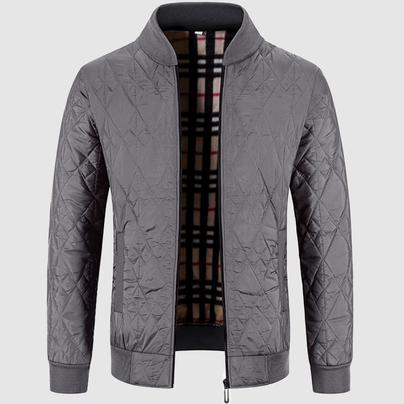 George Quilted Bomber Jacket | Ribbed Collar Hip-Length Jacket