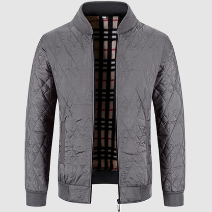 George Quilted Bomber Jacket | Ribbed Collar Hip-Length Jacket