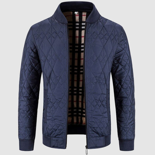 George Quilted Bomber Jacket | Ribbed Collar Hip-Length Jacket