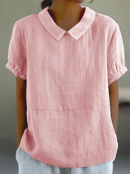 Georgiana Top | Short Sleeve Cotton Blouse with Collar