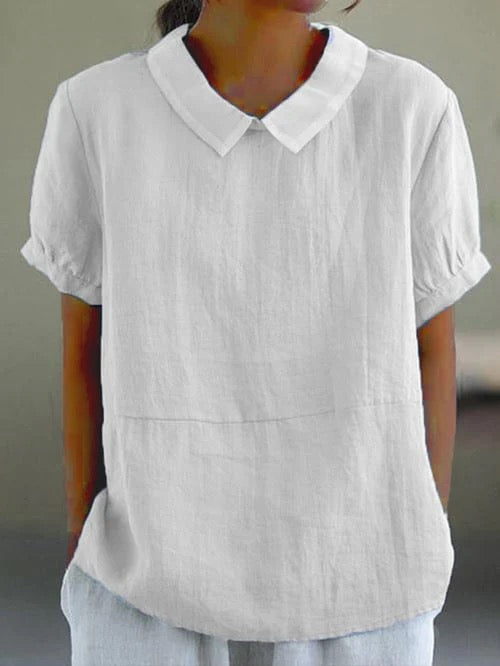 Georgiana Top | Short Sleeve Cotton Blouse with Collar