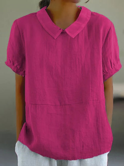 Georgiana Top | Short Sleeve Cotton Blouse with Collar